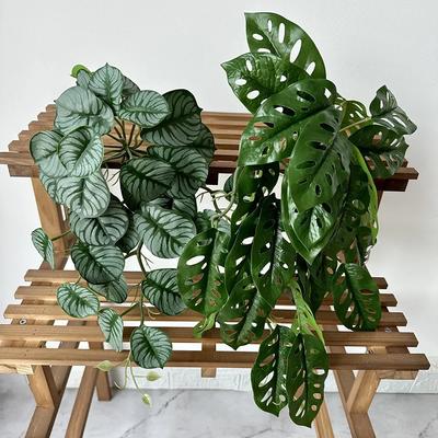 45cm Hanging Vines Artificial Plants Fake Wall Vines Indoor Long Monstera Leafs Hanging Rattan Green Ivy For Room Garden Decor