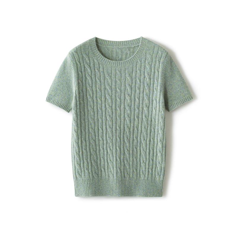 Conscien Aurora Cashmere Cable Knit Short Sleeve Round Neck Sweater