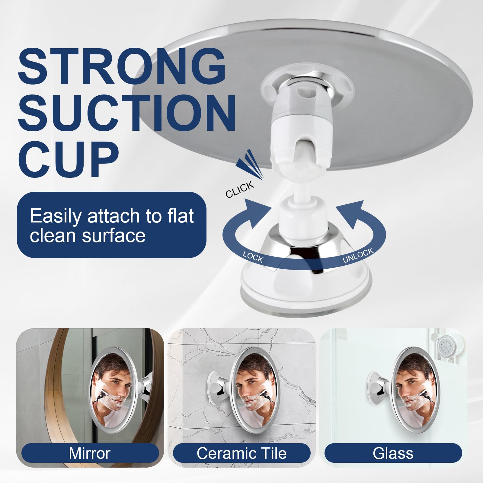 360° Rotatable Shower Mirror Bathroom Fogless Makeup Mirror With Holder Suction Cup Anti-Fog Mirror for Shaving Makeup Showering