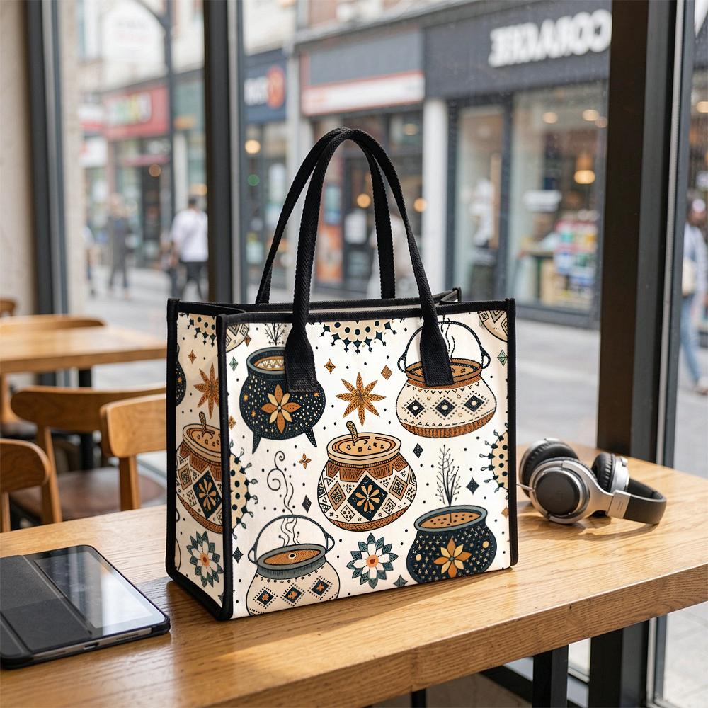 Bohemian Magic Cauldron Printed Tote Bag Casual Reusable Daily Shopping Handbag for Women