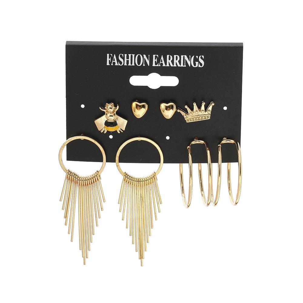 Alloy Half Chic Circle Crown Bee Heart Stud Earrings Ideal For Birthdays More And