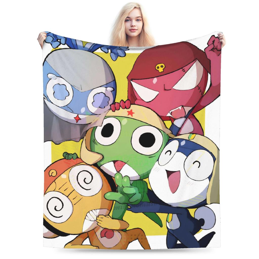Anime Keroros Frog Blanket Soft Graphic Plush Throw Blanket For Students Outdoor Flannel Bedspread Bed Cover