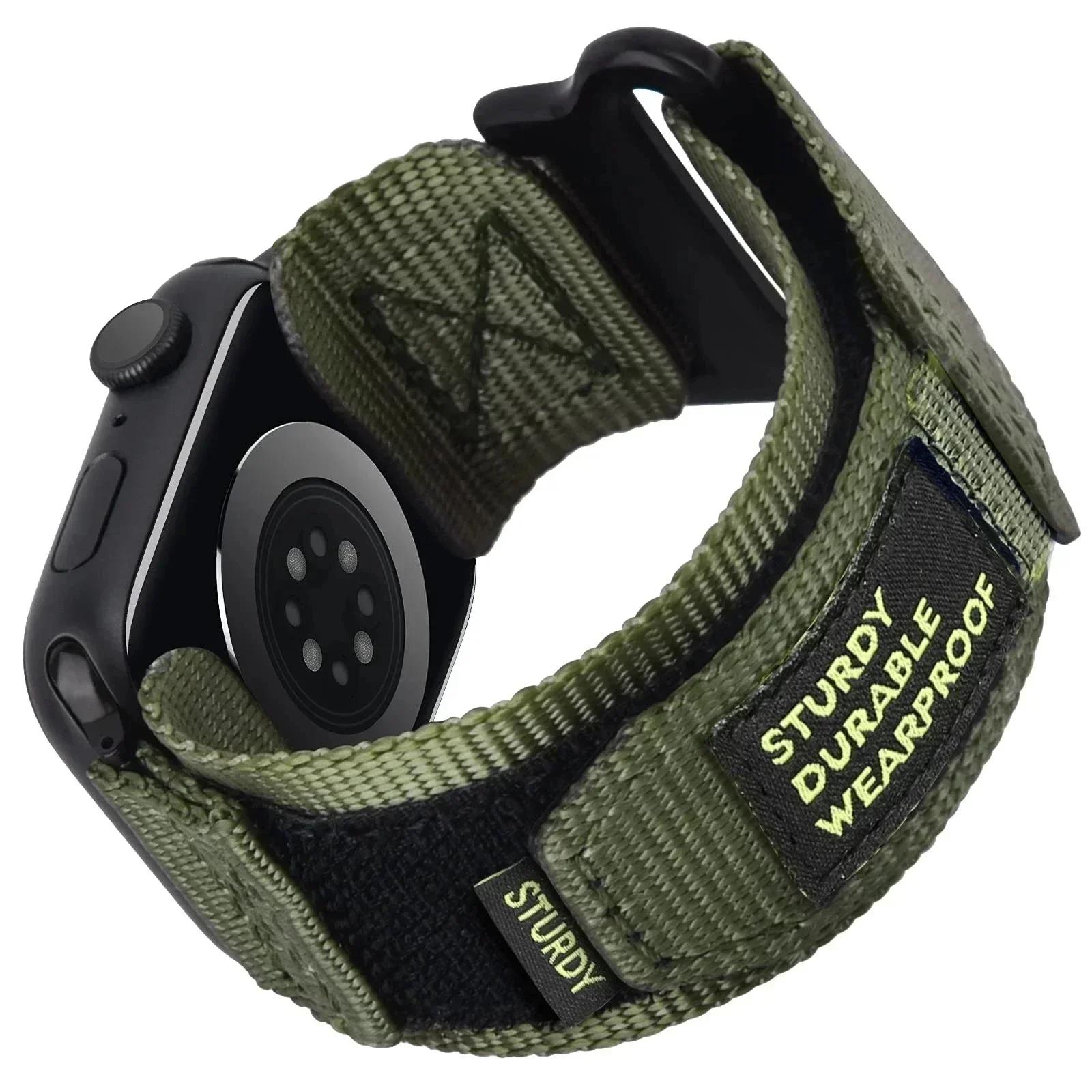 

Nylon Strap for Apple Watch Band Ultra 2 49mm 46mm 42mm 45mm 44mm 41mm 40mm Sports Bracelet for Iwatch Series 10 9 8 7 6 SE 5 4 For iwatch S10 46mm зелений