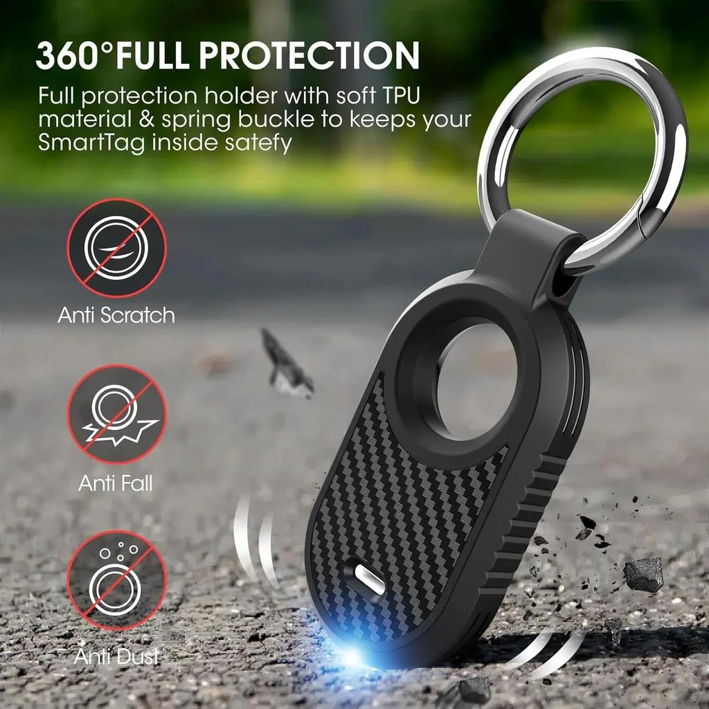 Neue Carbonfaser-Stil Hülle für Samsung Galaxy Smart Tag 2 Locator Anti-lost Rucksack Schlüsselanhänger TPU Silikon Schutz Rückabdeckung
