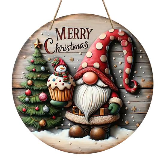 Round Christmas Wooden Wreath Sign Festive Wall Hanging Decor for Indoor Door And Holiday Home Display Crafted Sign