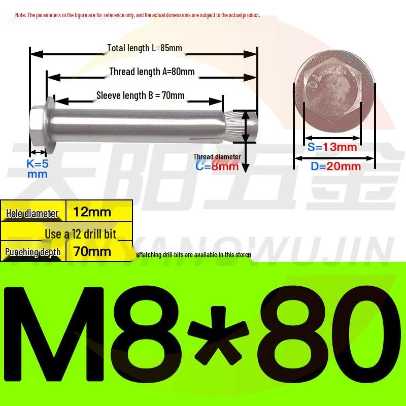 304/201 Stainless Steel Hex Internal Expansion Bolt, Sizes: M6, M8, M10, M12, Length: 70mm
