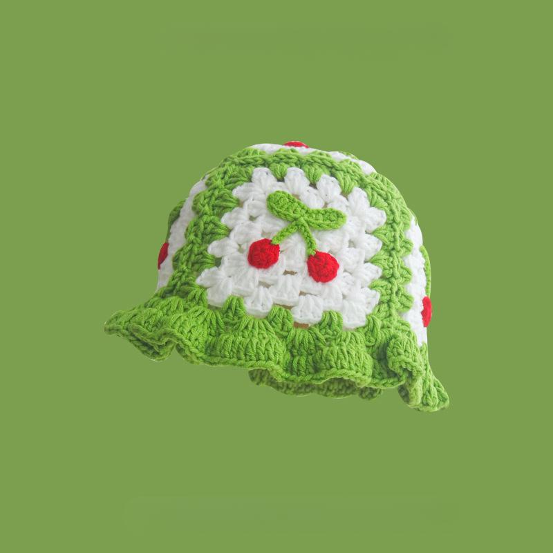 Korean Retro Stripe Handmade Crochet Bucket Hats Autumn and Winter Y2k Fisherman's Cap Women Tassel Colored Wool Hats