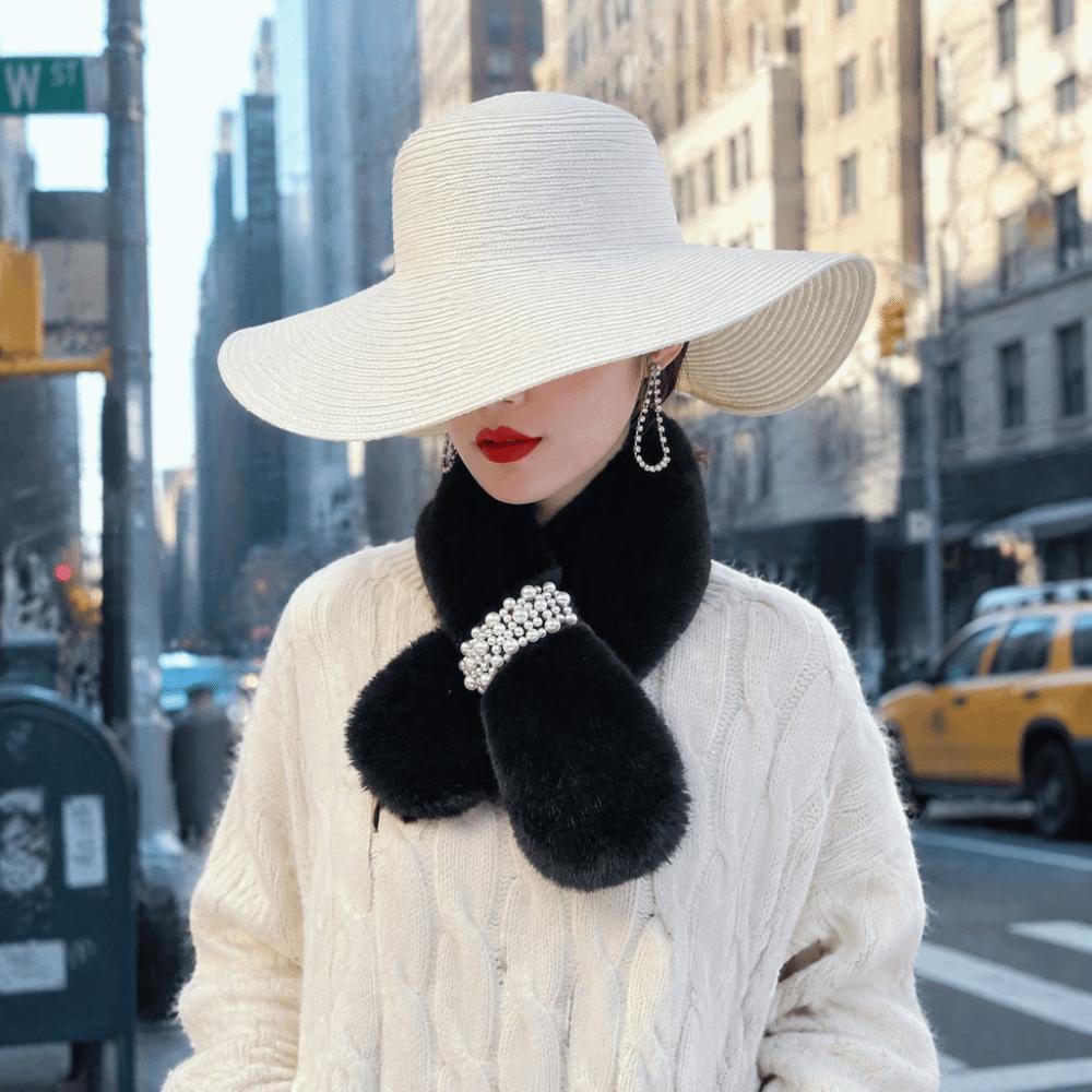 Pearl Decoration Neck Scarf Solid Color Neck Warmer High Quality Shawl  Winter