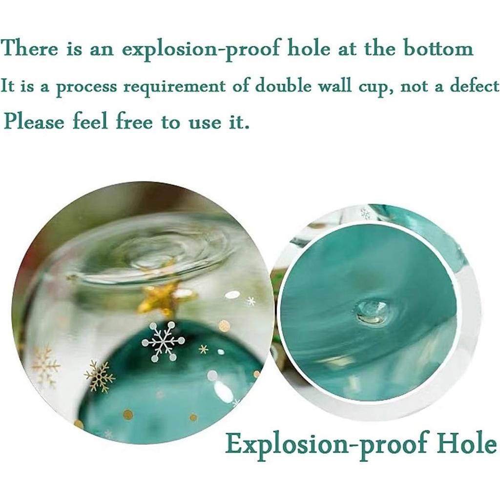 10oz Christmas Coffee Mugs, 1PCS Holiday Cups Double Wall Glass Tableware with Lid And Handle Tree Snowflake Design 300ML