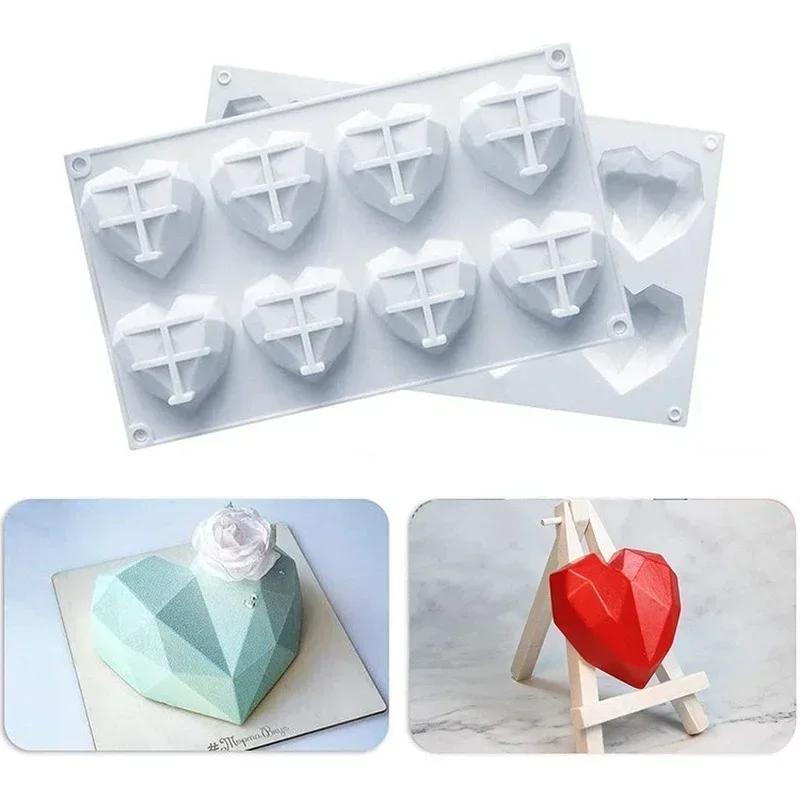 Cross-border Silicone Single Heart-shaped 6-8-diamond Love Cake Mold Baking Diy Mousse Chocolate Mold