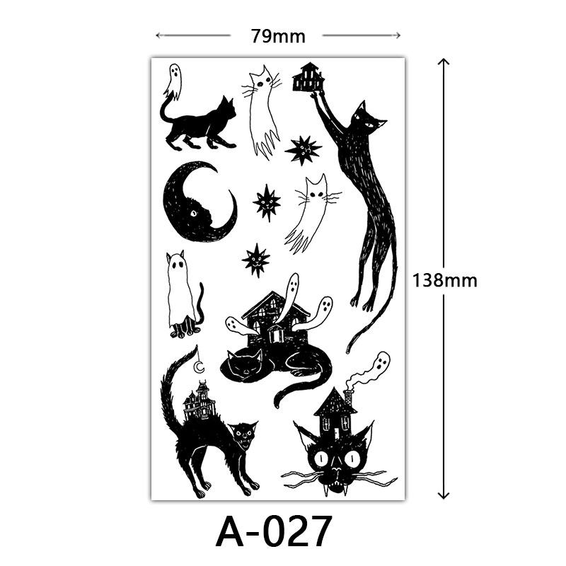 Halloween Tattoo Sticker, Skull Reaper Sickle, Black Bat Tombstone Pumpkin Tattoo