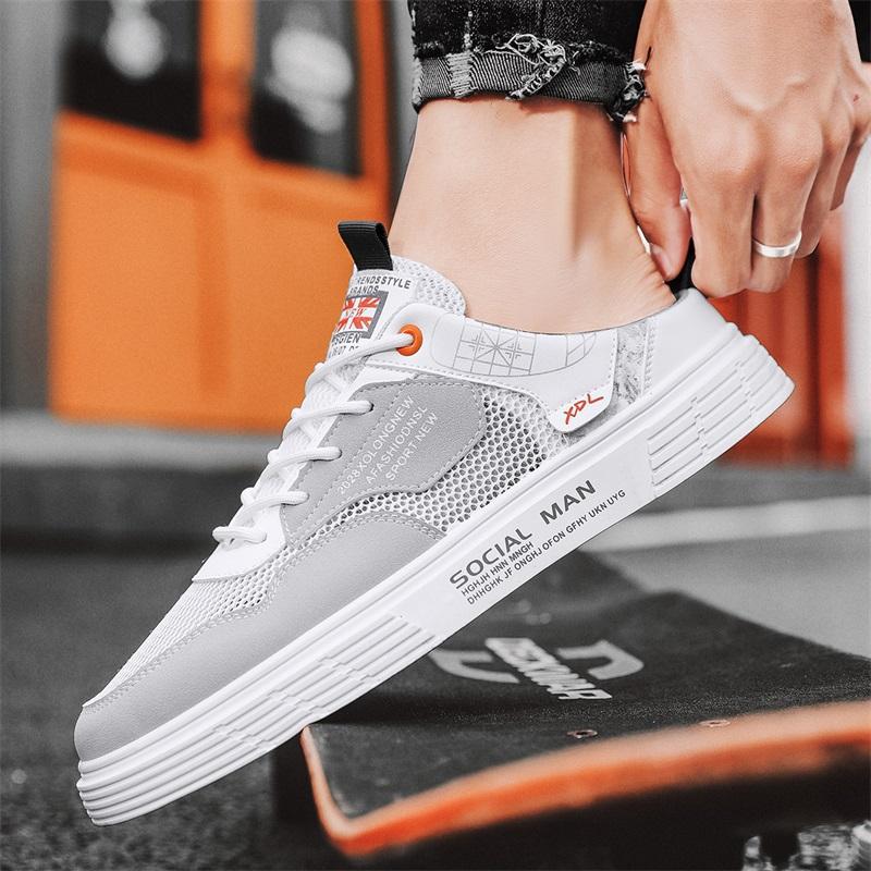 

Летние персонализированные сетчатые туфли на шнуровке, новые спортивные белые туфли на плоской подошве, дышащие, без каблука, полузатягивающиеся повседневные туфли 44