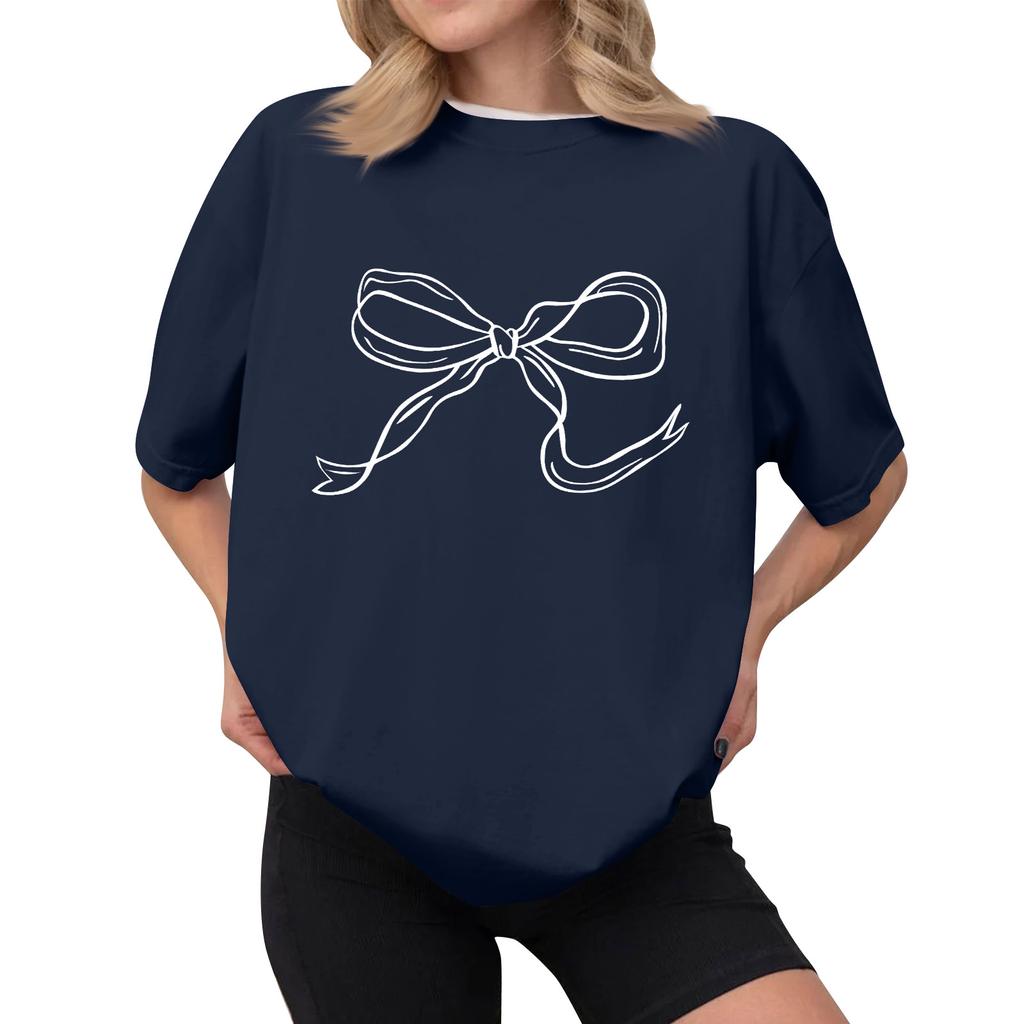 Women's Casual Printed T-Shirt Round Neck Pullover Short Sleeve Top