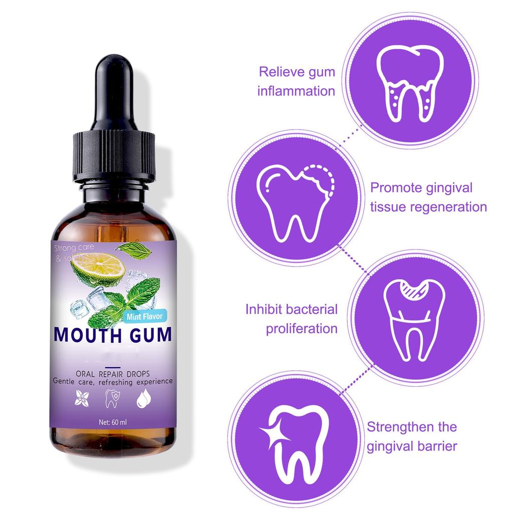 Gums Regrowth Drops, Gums For Receding Gums, Gums Plus Liquid Drops Mouthwash, For Oral Care 60ml