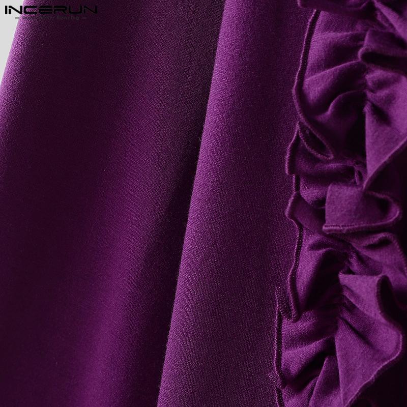 INCERUN Men Long Sleeve Ruffled Hollow Casual Tops T-shirts