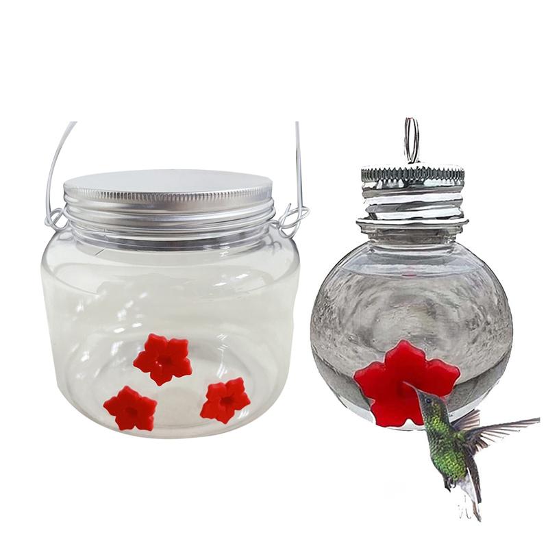 HHO-2Pack Jar Bird Feeder With 3 Ports,Bird Feeders For Outdoors Hanging, Portable Bird Feeder