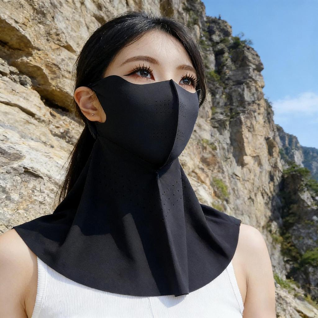 Women's Summer Anti-UV Cycling Mask & Goggles, Ice Silk Breathable Full Face Cover with Integrated Hood.