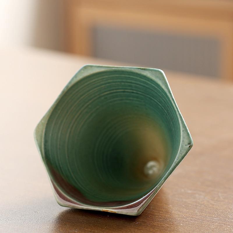Coarse Pottery Coffee Mug with Base 160ml Rough Pottery Hexagonal Cone Shaped Tea Cup Nordic Retro Coffee Porcelain Cup