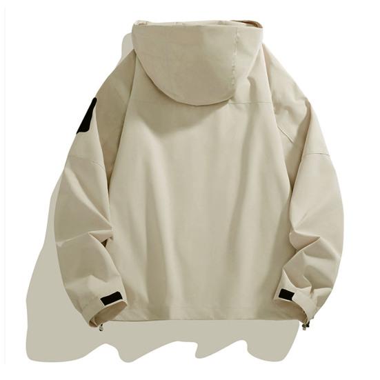 Men Women Windbreaker Waterproof Stand-up Collar Hooded Jacket Outdoor Coat with Zipper Pockets for Hiking Climbing Sports