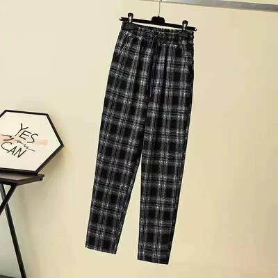 Damen Winter Mid-Waist Gepolsterte Freizeit Hose Kariert Locker