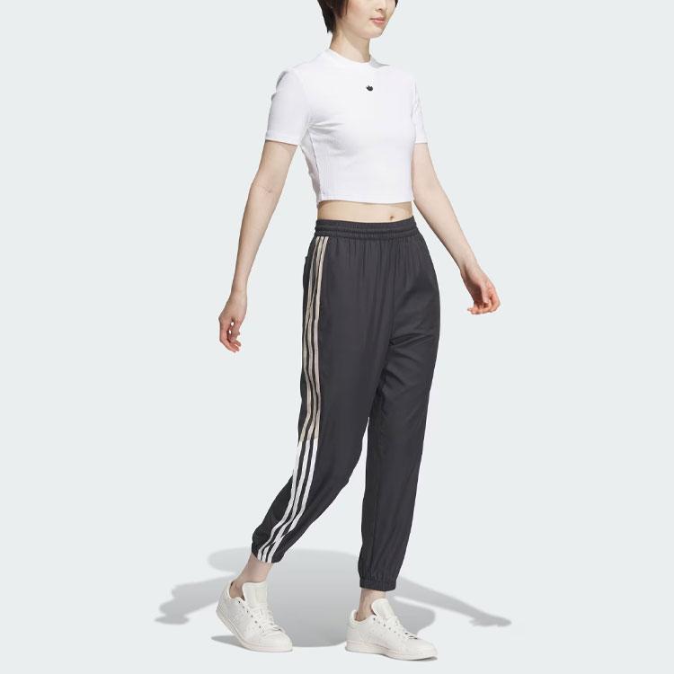 Adidas Originals Tape Woven Pants With Three Stripes And Cuffed Ankles Women Bottoms Black IN1018