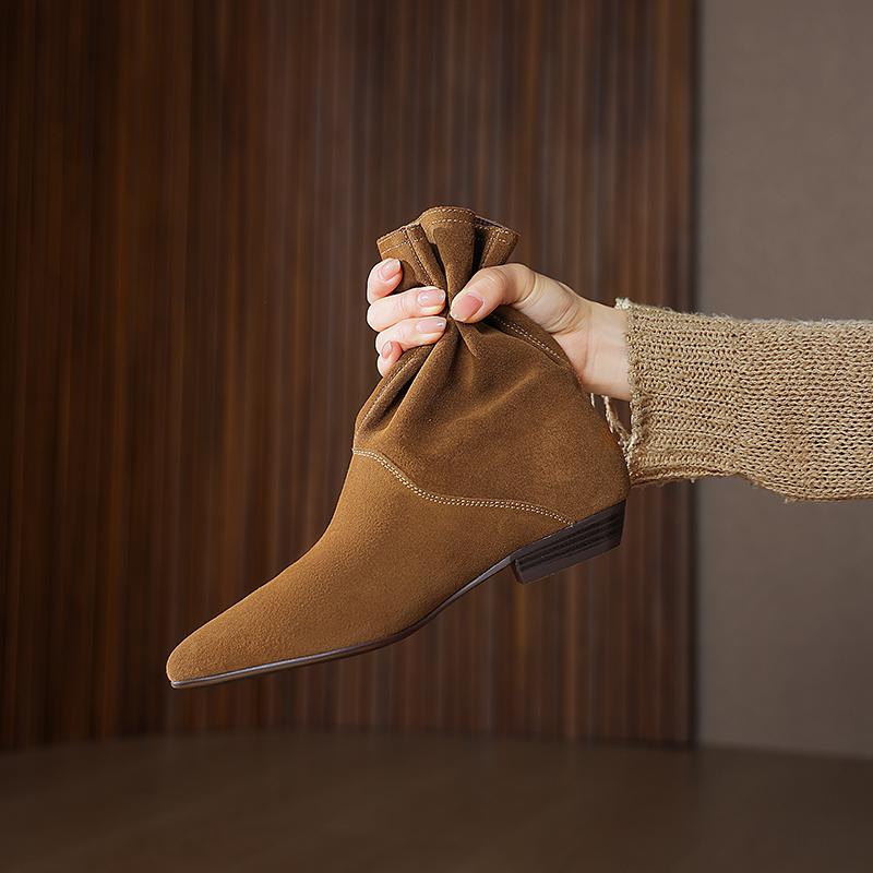 Fashion 2025 New Autumn Women Boots Cow Suede Women Shoes Round Toe Chunky Heel Slip-on Western Boots Daily Mid-calf Ladies Shoes