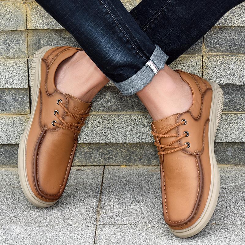 Fashion Golden Sapling Genuine Leather Men's Casual Shoes Business Loafers Fashion Leisure Flats for Men Office Party Wedding Moccasins