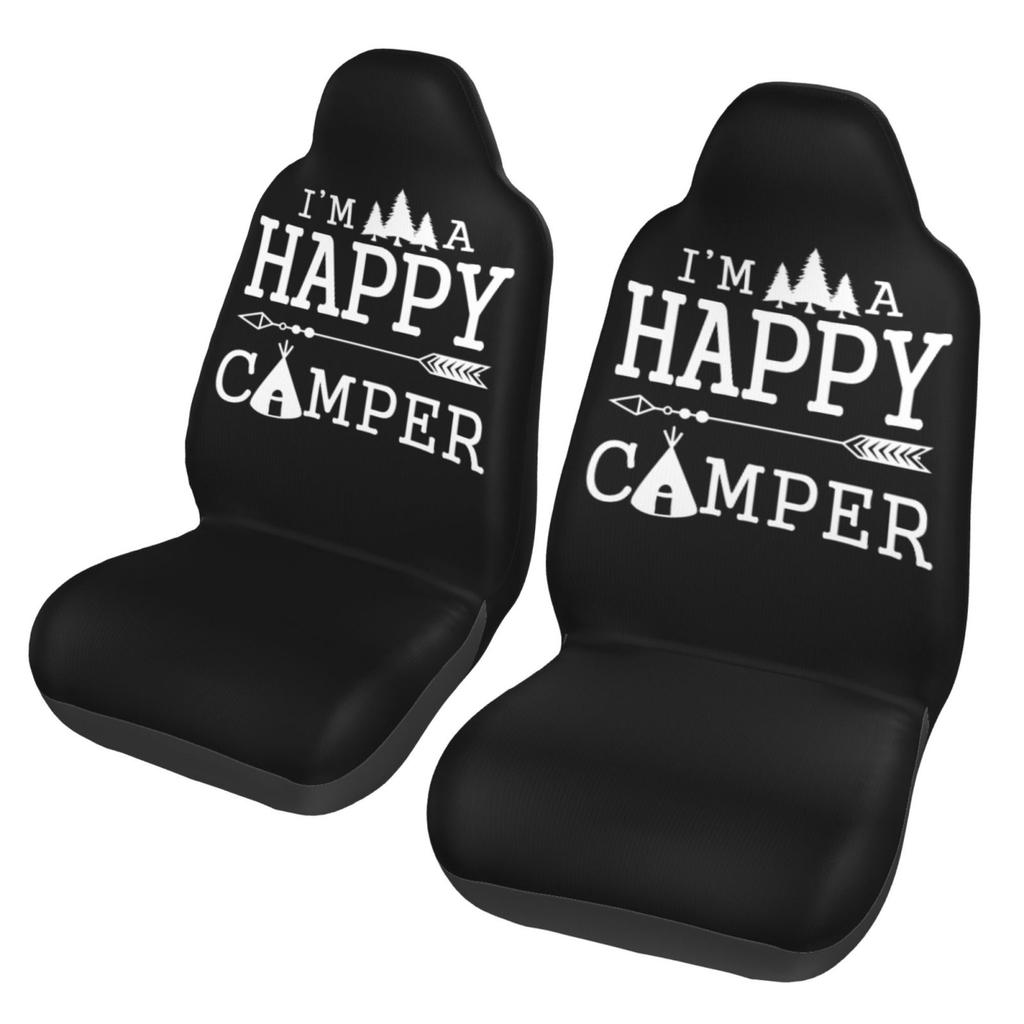 Happy Campers Textmuster 2 Stück Bezüge Vordere Autositz Universal Schutzpolsterbezug Sattelkomfortbezüge Passen auf die meisten Autos