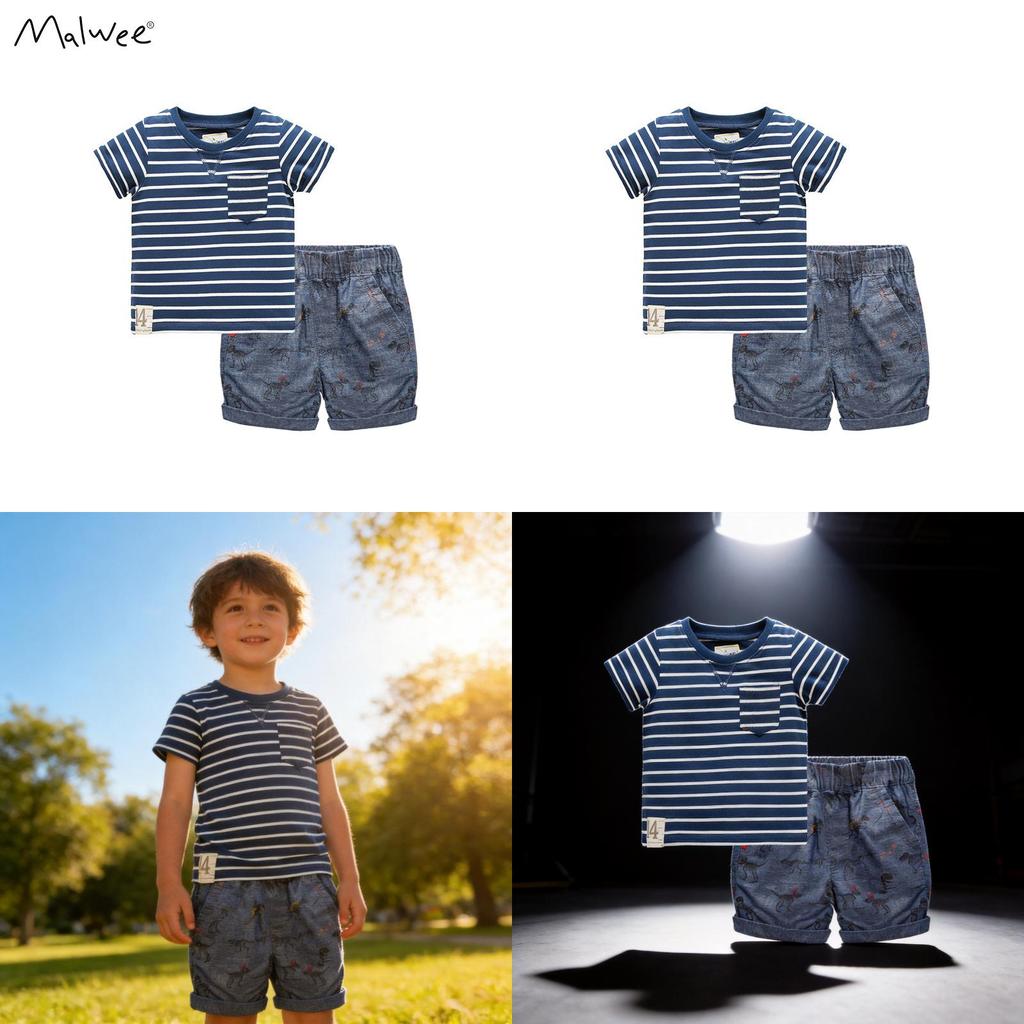 Kids Summer Cotton Striped Twopiece Set For Boys Ages 3 To 8