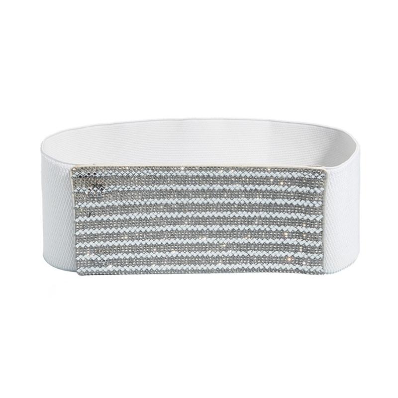 Женский Эластичный Пояс со Стразами Блестящий Сексуальный Корсет под Грудь Банкетная Вечеринка Корректирующий Фигуру Широкий Пояс на Талию Эластичный 1 белый