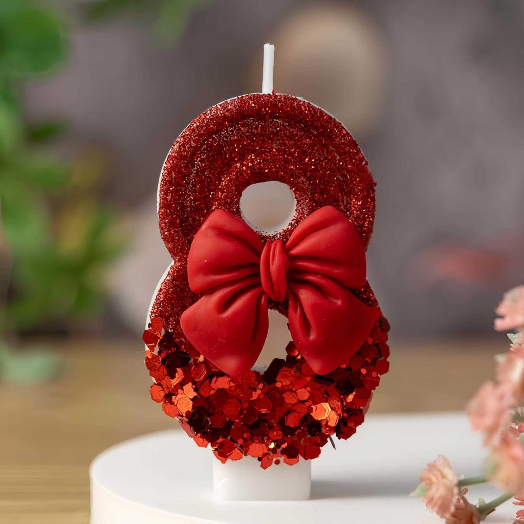 Red Bow Creative Birthday Number Candles - Hot-Selling Cake Decorations