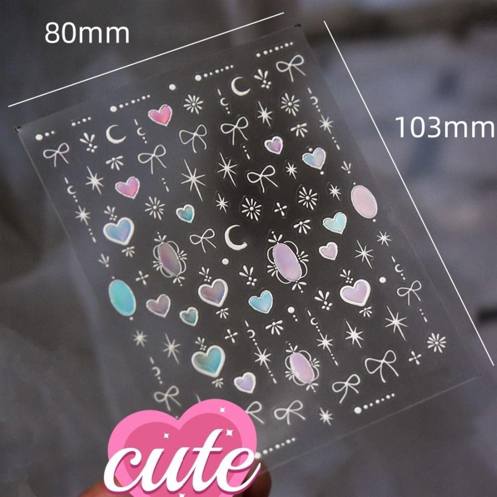 Steric Bowknot Nail Decals Dazzling Colorful Nail Decorations Sweet Heart Nail Stickers  DIY