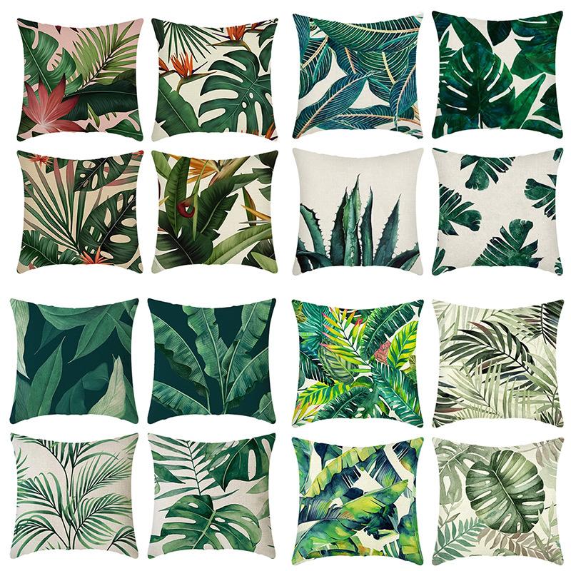 New Tropical Plant Leaves Rainforest Linen Cushion Pillow Cover