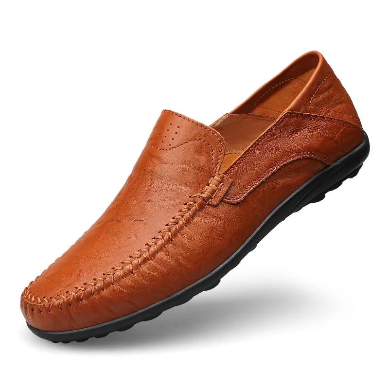 Echt Leer Heren Schoenen Casual Luxe Merk Formele Heren Loafers Mocassins Italiaans Ademend Slip-On Mannen Bootschoenen Grote Maten