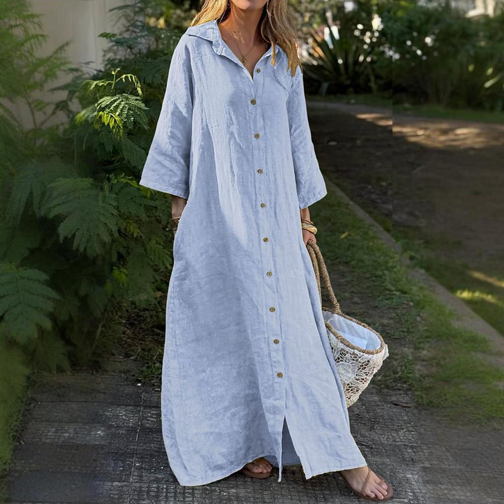Dress For Women Spring  Long Sleeve Flowy Beach Vacation Long Shirt Dress