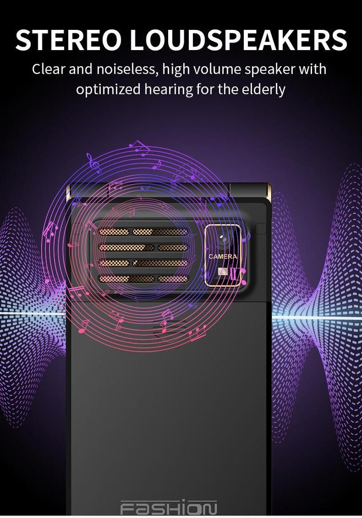 Multi-language Flip Cover Dual Screen Senior Phone (2G/4G) - English, French, Russian, Arabic, Vietnamese, Thai.