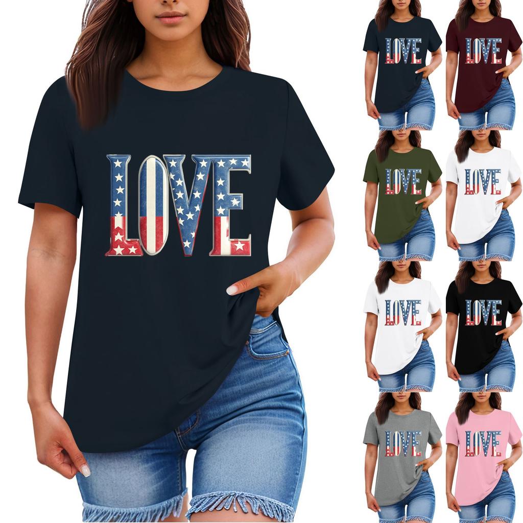 Women's Fashion Casual Printed Round Neck Short Sleeved T-Shirt Top T-Shirt Top Top