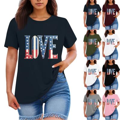 Women's Fashion Casual Printed Round Neck Short Sleeved T-Shirt Top T-Shirt Top Top