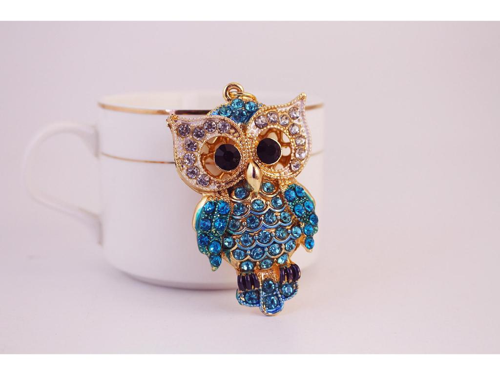 Colorful Rhinestone Owl Keychain Pendant for Women's Bags