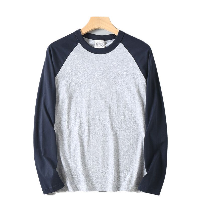 Men's Autumn Round Neck Raglan Long Sleeve T-Shirt, Casual Color-Blocking Pure Cotton Base Shirt, Trendy