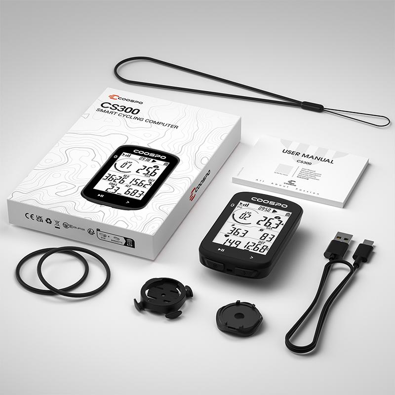 COOSPO CS300 Kabelloser Fahrradcomputer GPS Fahrrad Tacho Kilometerzähler 2,6 Zoll Bluetooth ANT+ IPX7 Höhe APP-Synchronisierung für Strava TP
