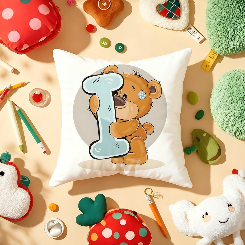 Cute Cartoon Bear Animal Letter Cushion Cover Plush Fabric Soft DoubleSided Printed Sofa Warm Winter Home Gift Pillow Cover