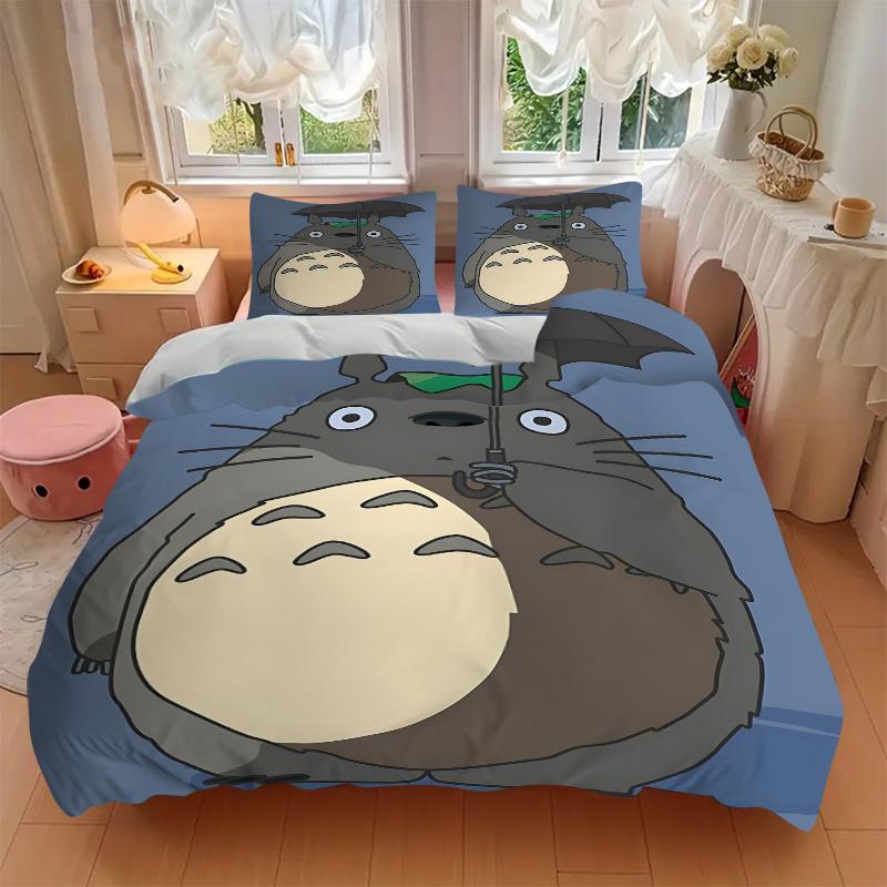Neighbor Totoro Print 3Pcs Bedding Setduvet Cover With 2 Bedropillowcase Home Birthday Gift
