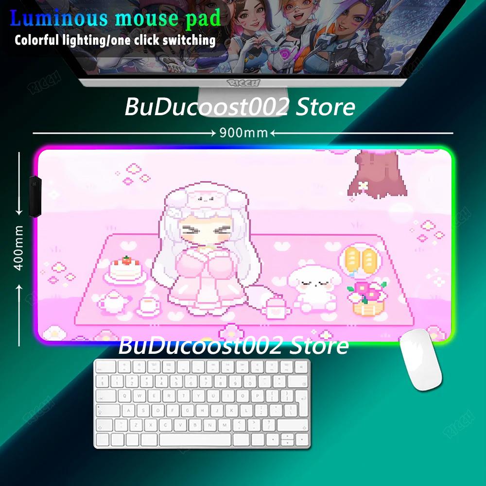 RGB Mat HD Print Gamer Keyboard Pad XXL Anime Pink Girls Rubber Mouse Pad Kawaii Non-Slip Desk Mat Large Gaming PC Expansion Pad