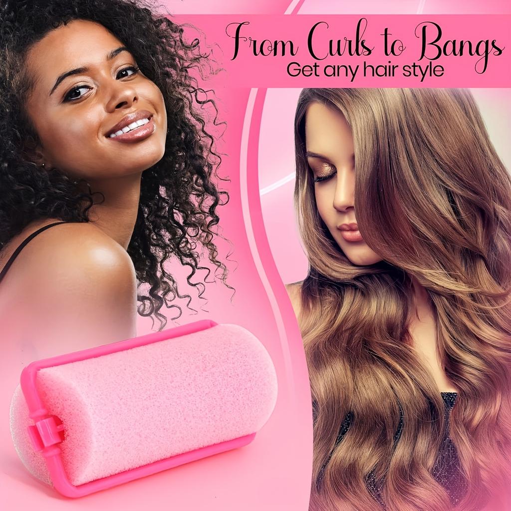 Pack of 12 Pink Foam Curlers, Portable Styling Tools for All Hair Types, Soft and Elastic Sleep Curler for Women and Girls, Flexible Sponge Rollers