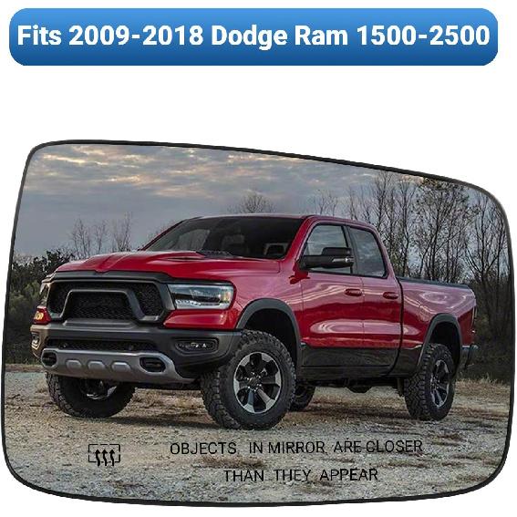 For Dodge Ram 1500/2500 Passenger Side Heated Mirror Glass | 2009-2018 Truck Mirror Replacement | Convex Design + Built-In Heater | Easy Tall