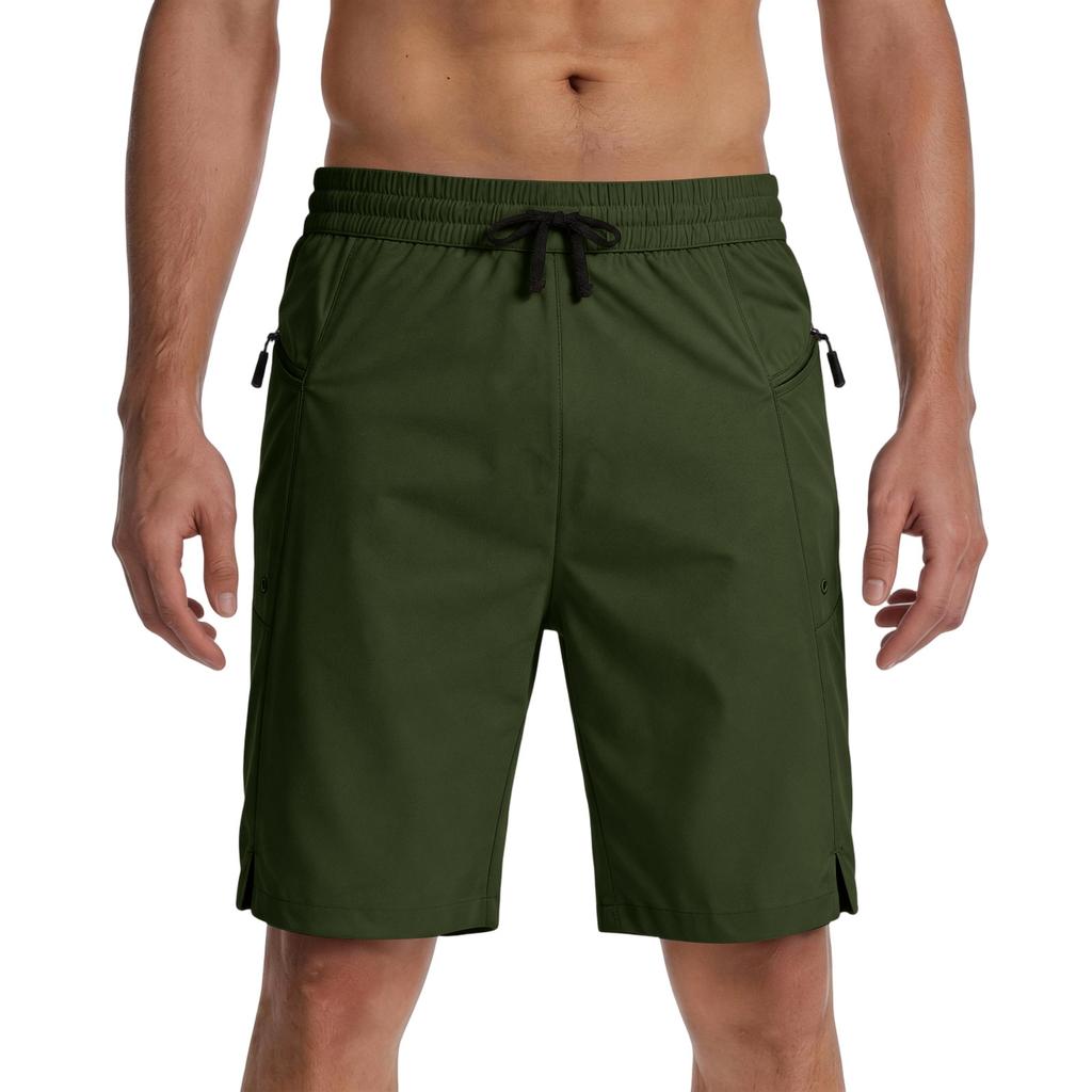 Men's Lightweight Quick Dry Sport Shorts with Zipper Pockets Elastic Waistband Breathable Fabric Casual Five Inch Inseam