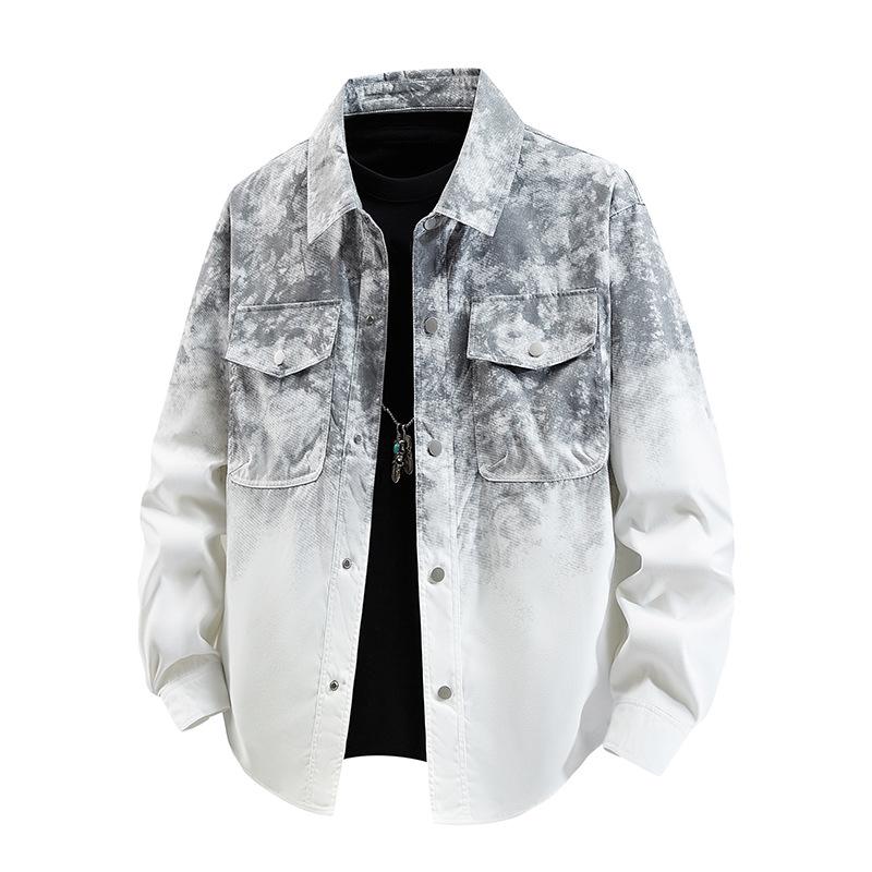 2025 Men's Loose Gradient Tie-Dye Long Sleeve Jacket, Plus Size Fashion Casual Coat