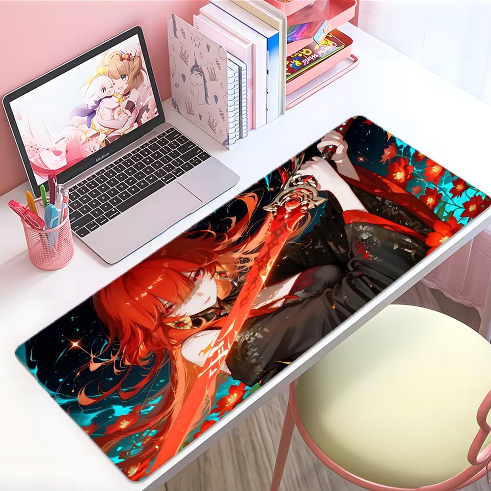 Gaming Mouse PadAntislip BaseStitched EdgesCool Anime Girl Collection with SwordsMagical Power Print for Gamer Office Home