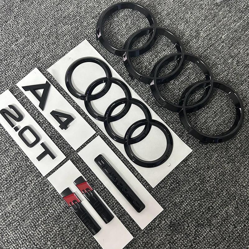 New T A4 2008-2017 4Ring logo ABS Black Car Hood Front Grill Rear Trunk Emblem Sticker A4 Mark Quarrto 2.0T Sline Emblem